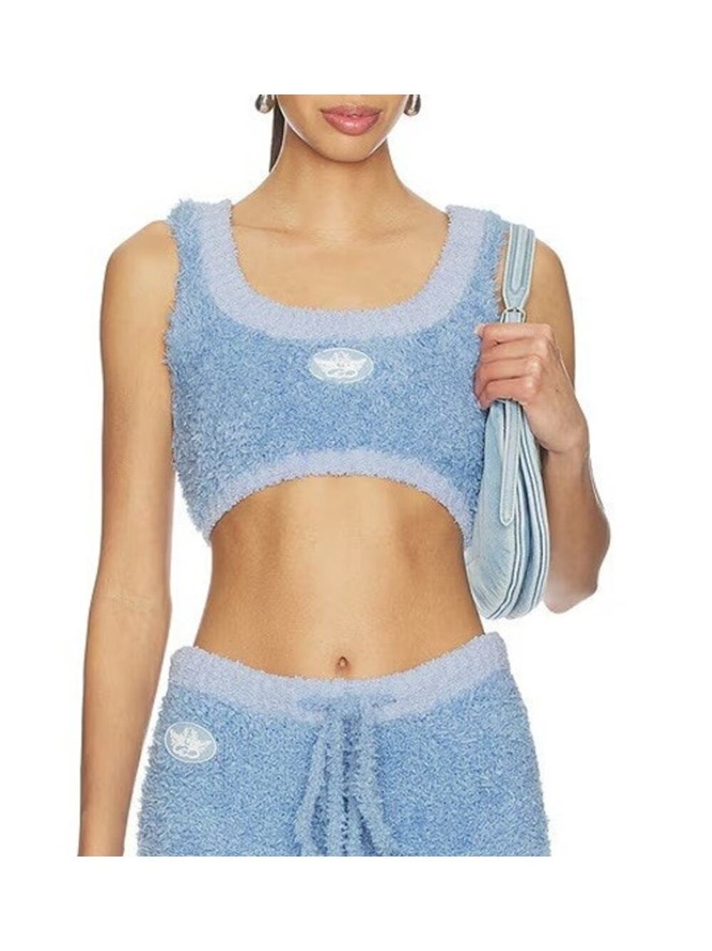 Boys Lie Bodhi Cozy Bralette Fuzzy Crop Top Size XS/S Blue Y2K Lounge Festival